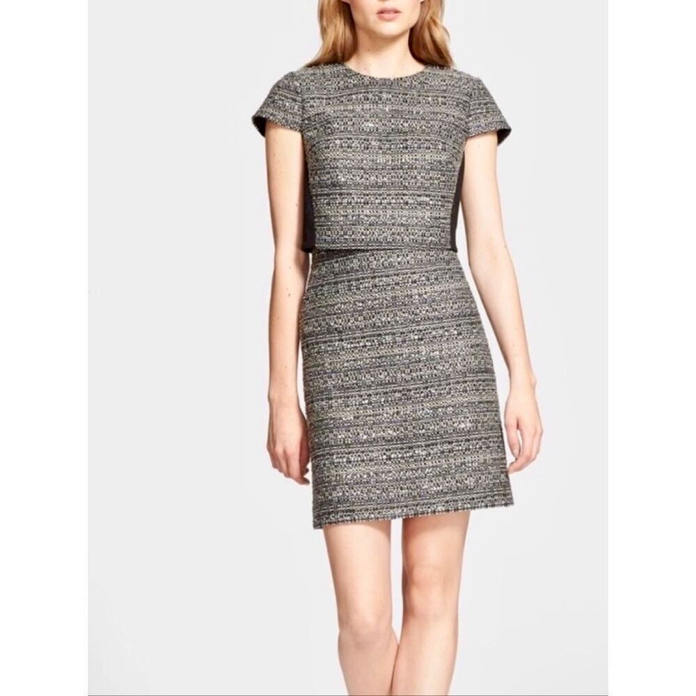 Tory Burch Deandra Gray Tweed Metallic Dress Size 10 Short Sleeve